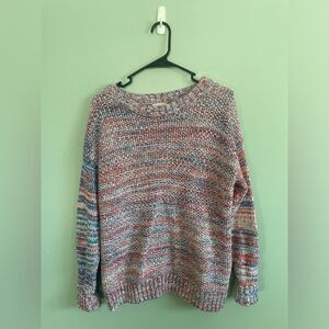 Gap 100% Cotton Orange Blue and White Marled Crew Neck Sweater Size M